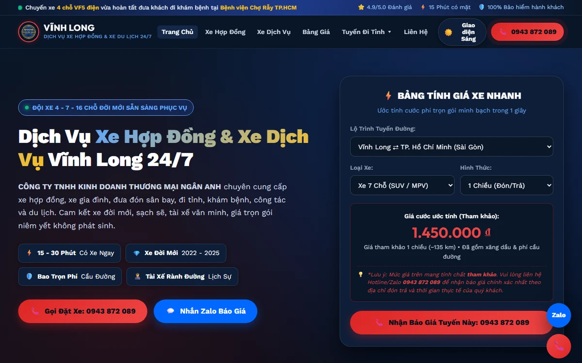 Bản xem trước dự án Dịch Vụ Taxi Vĩnh Long